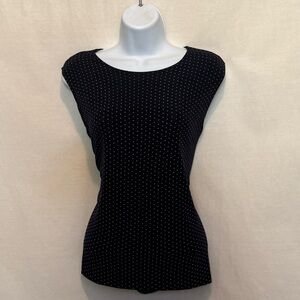 H-184 Laura Ashley Black & White Dot Sleeveless Pullover Blouse Size M‎